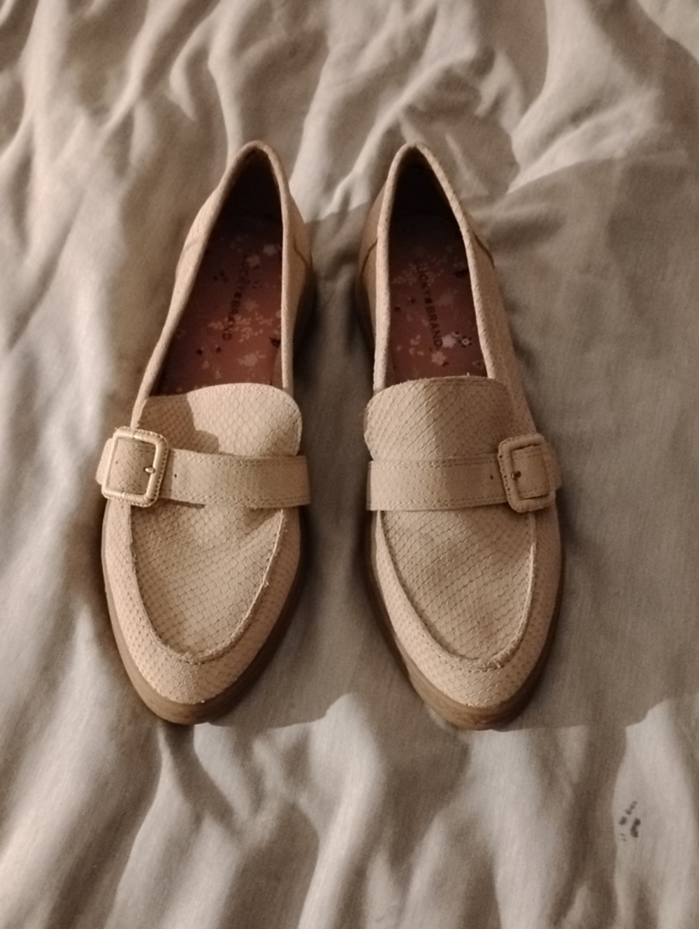 Lucky Brand Beige Buckle Loafers